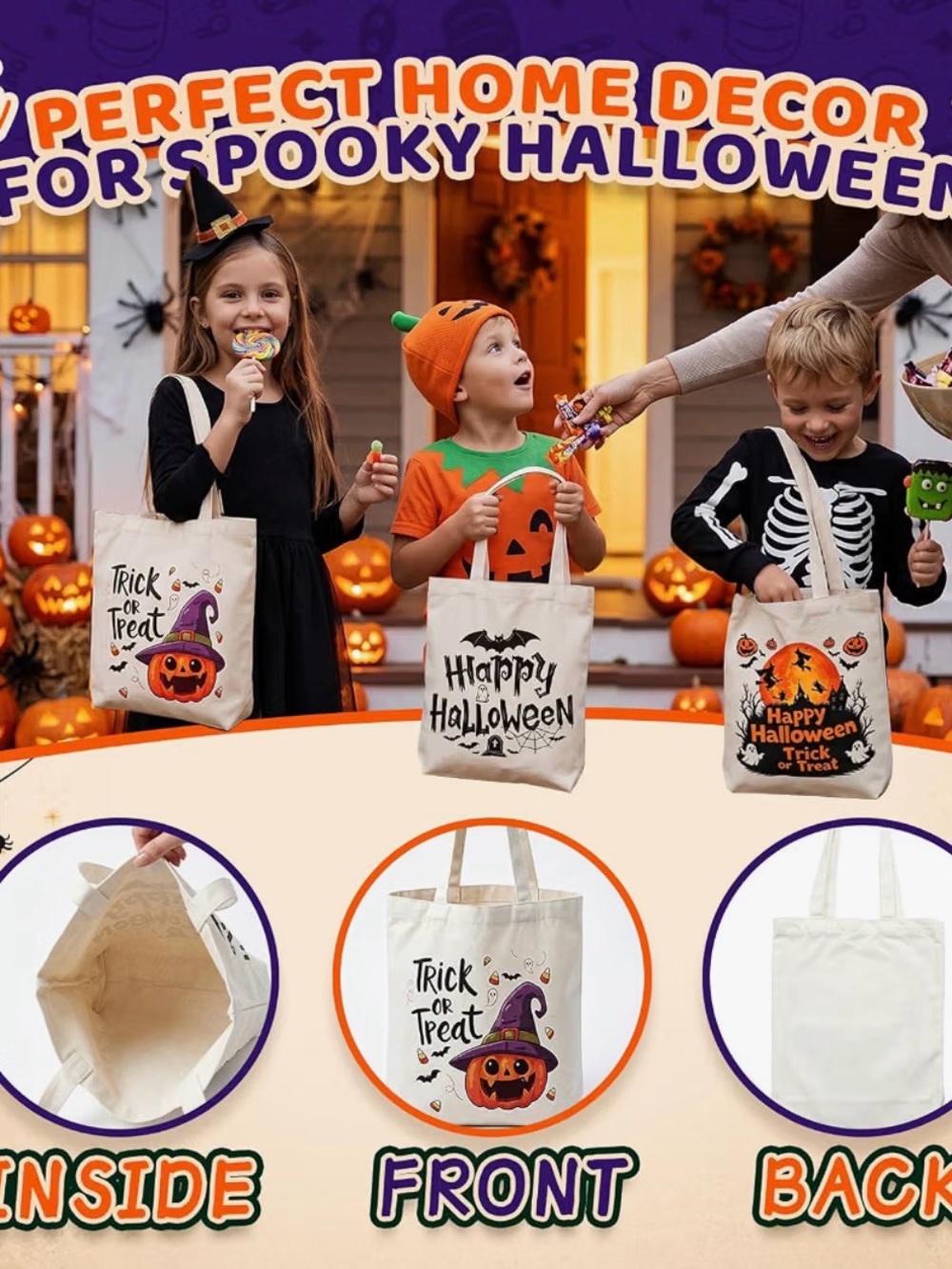 Halloween Trick or Treat Canvas Witches Tote Bag - one witches bag - Picture 5 of 6